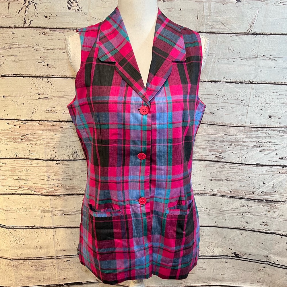 ADOLFO INTERNATIONAL Vest Vintage 80's Plaid-12